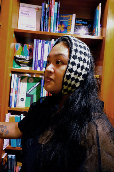 Black and White Small Diamond Check Band Bonnet - Made to Order