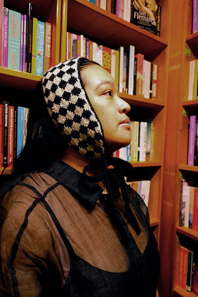 Black and White Small Diamond Check Band Bonnet - Made to Order